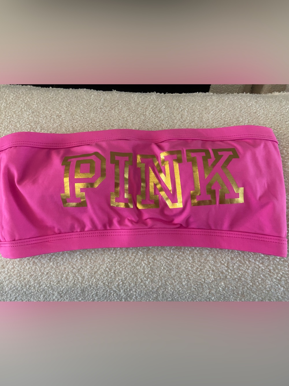 PINK Victoria's Secret Hot Pink Bandeau Top with Gold Logo